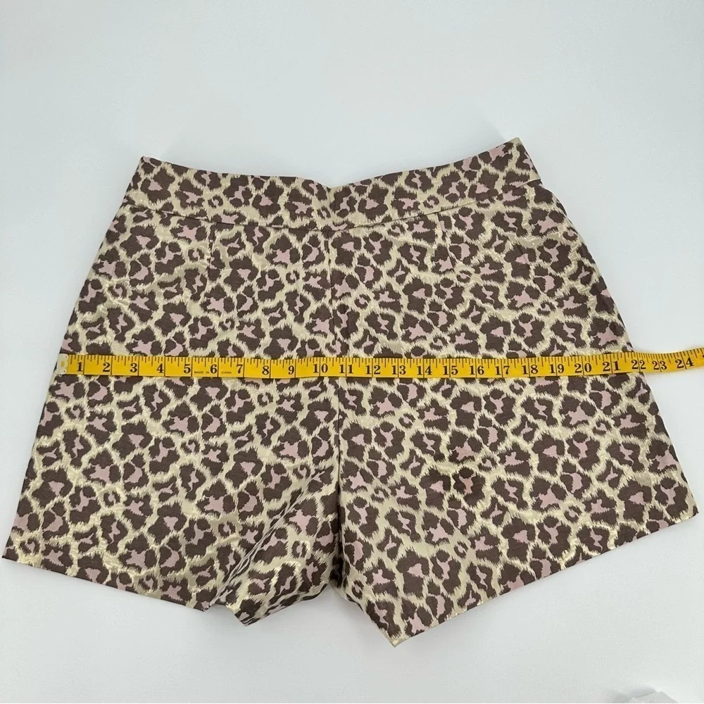 J.Crew Trouser Shorts Metallic Gold Leopard Jacquard High Waist Side Zip Size 12